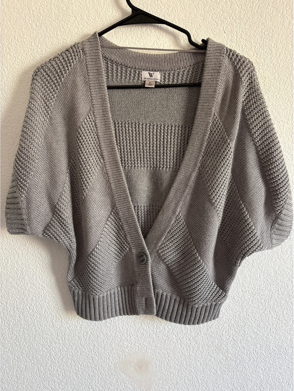 Worthington Women's XL Gray Textured Knit Button-Up Cardigan Sweater